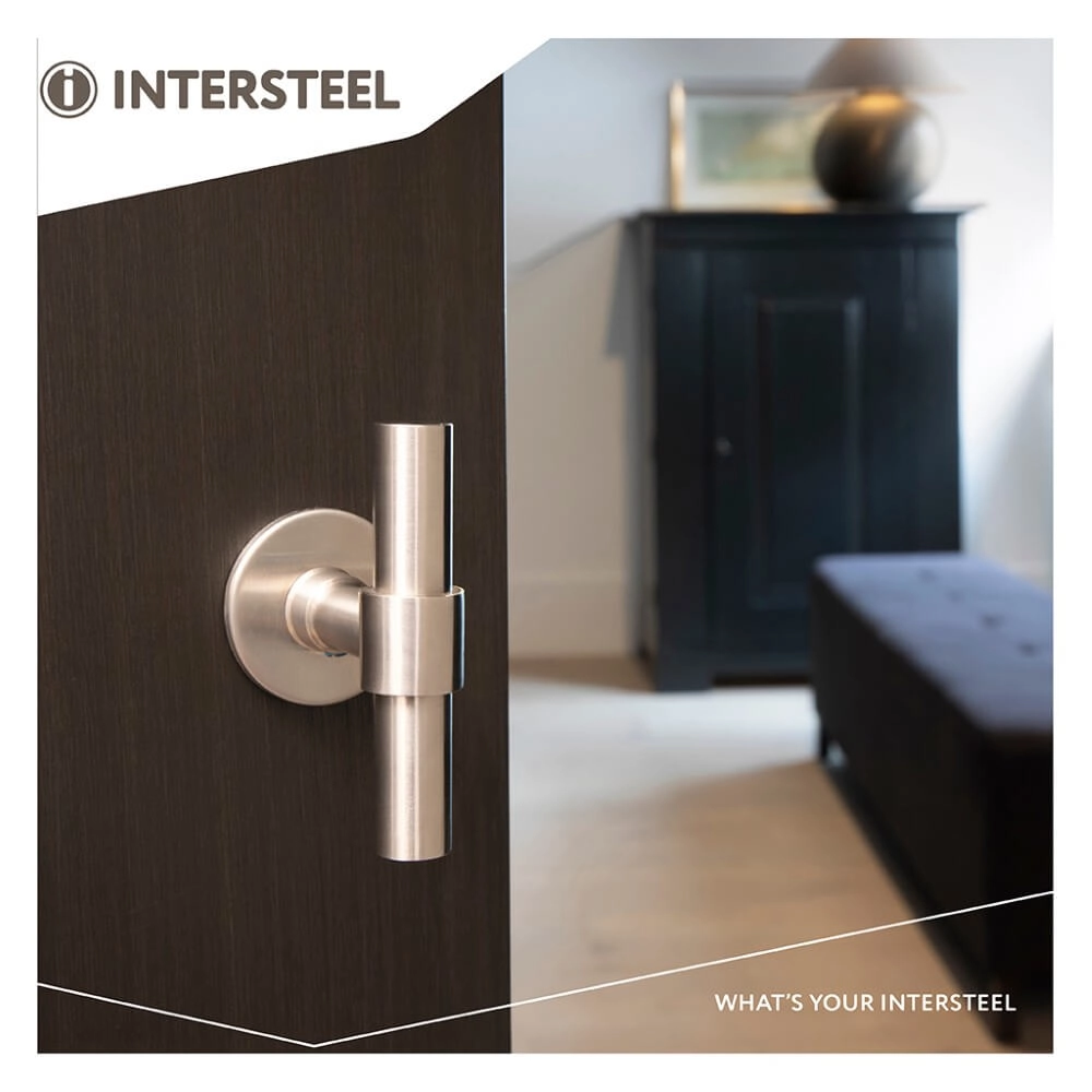 Door handle L/T model Krucko with flat rosette 2mm stainless steel Intersteel 8714186461419