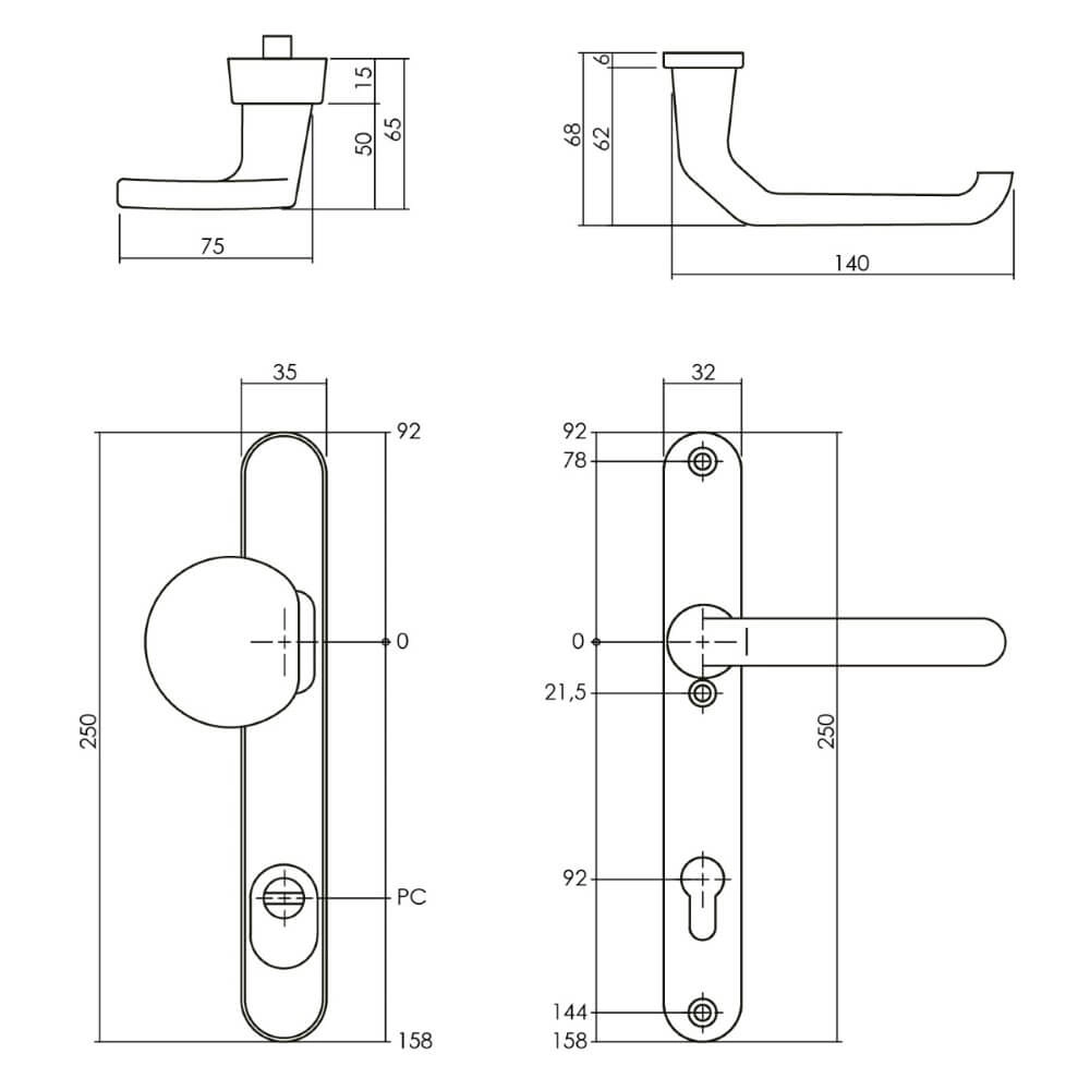 Narrow front door fittings Vurano PC 92mm black Intersteel 8714186534670