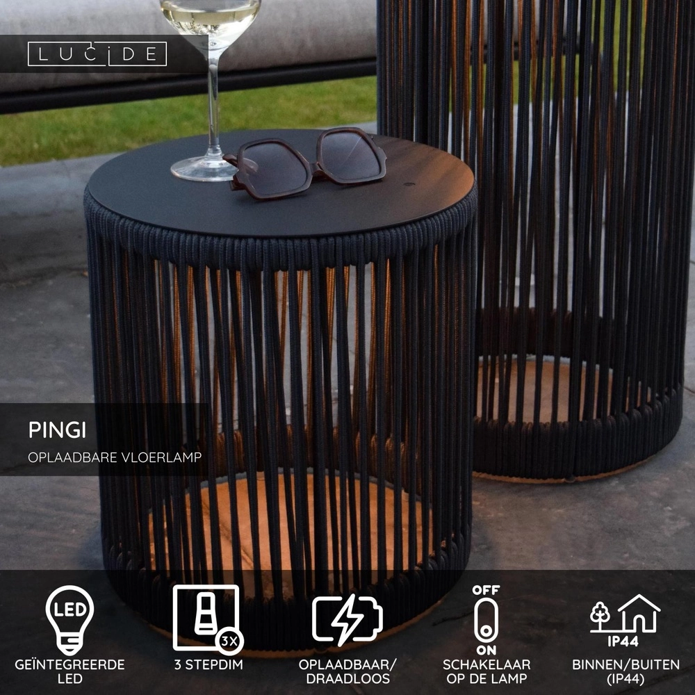 Rechargeable floor lamp Pingi black 36.5 x Ø 33.5cm Lucide 5411212061461