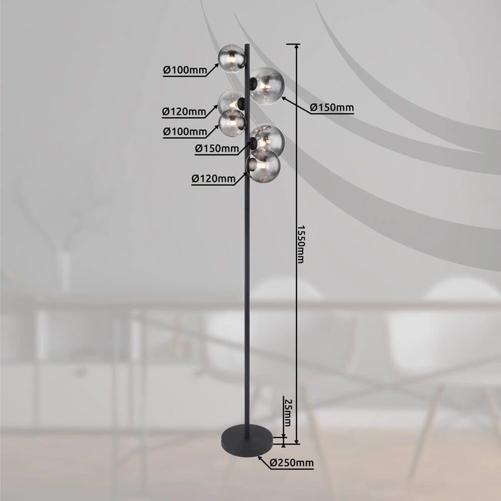 Black floor lamp Riha 6-light Globo 9007371417889