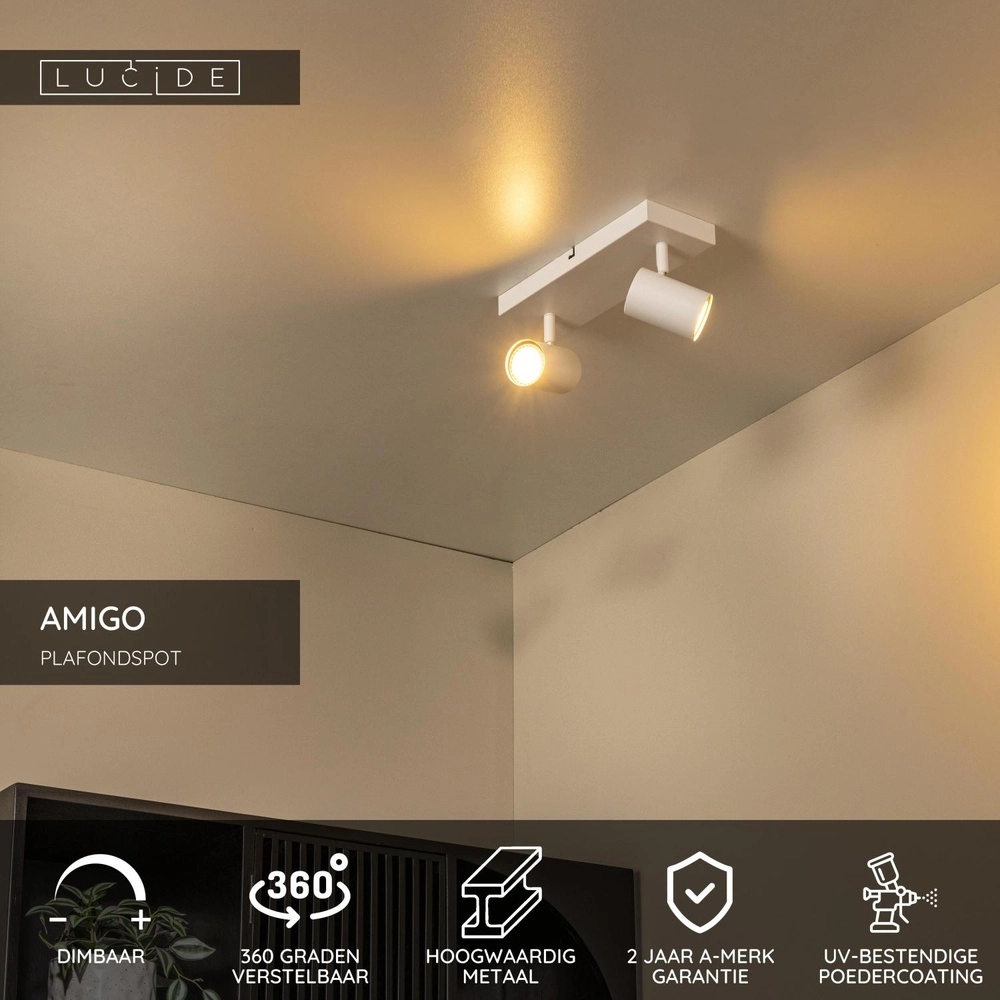 Ceiling lamp Amigo 2-light white Lucide 5411212531155