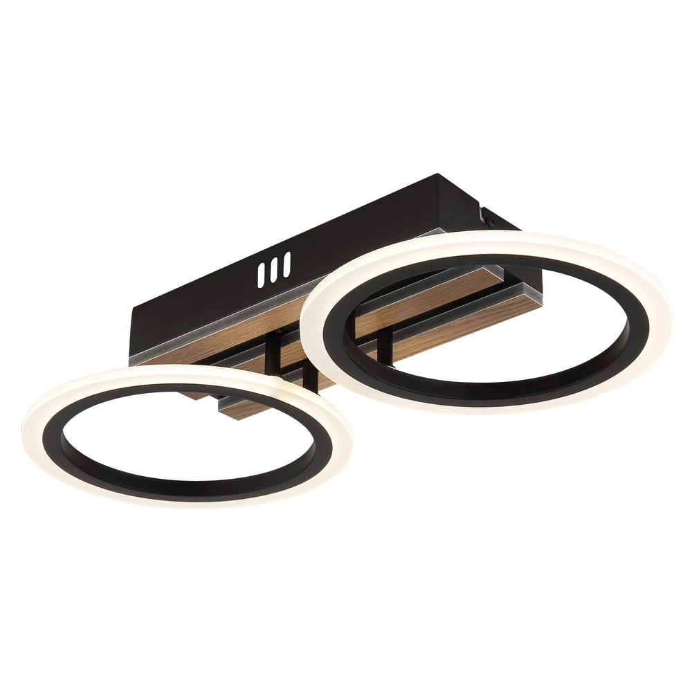 Ceiling lamp Blevins black with wood 2 rings