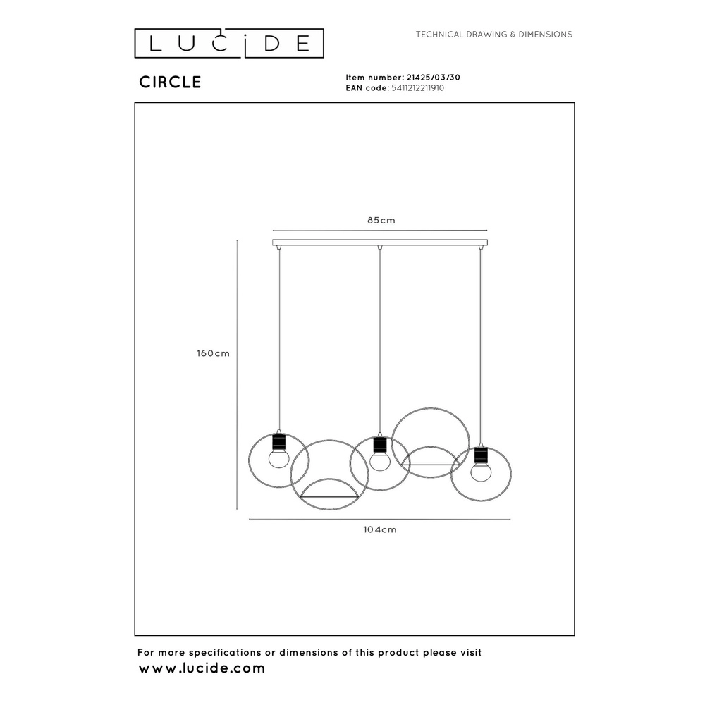 Unique pendant lamp Circle 3-light black Lucide 5411212211910