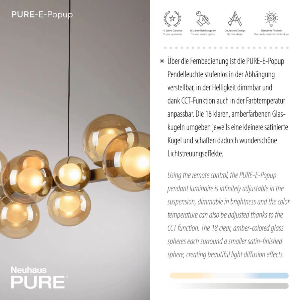 Unique hanging lamp Pure E-Popup 18-light bronze Paul Neuhaus 4012248384428
