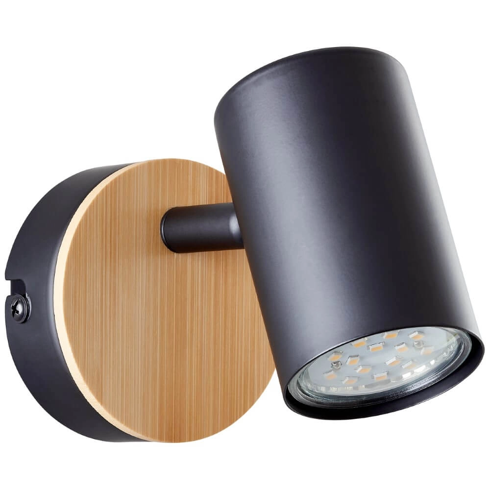Wall lamp Niels black with wood Brilliant 4004353410192