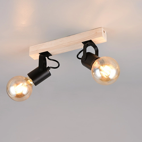Double ceiling light Lynar black with wood