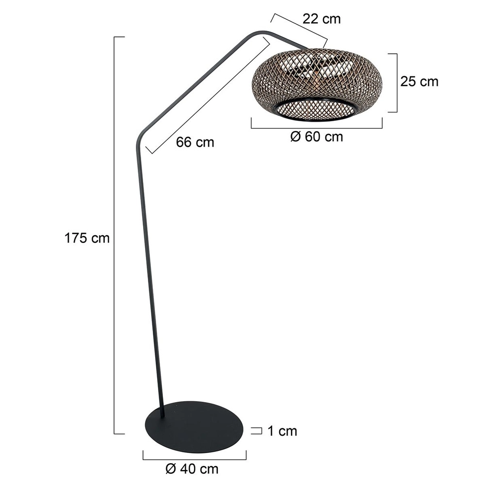 Arc lamp ZigZag with black and rattan hood Steinhauer 8712746183047