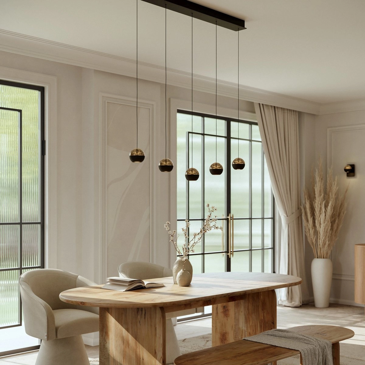 5-light dining table pendant lamp Belluno LED - Black with Glass Steinhauer 8712746183900