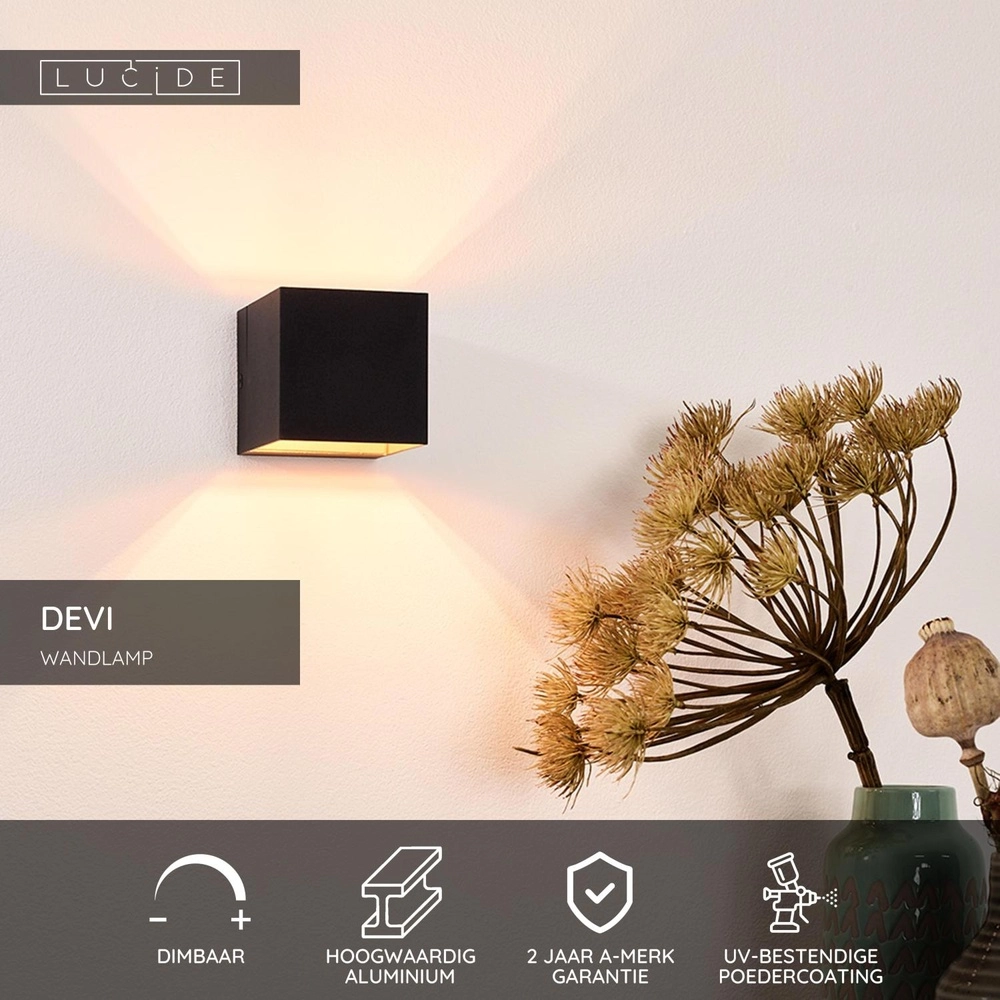 Design wall spot Devi Square Black Lucide 5411212092274