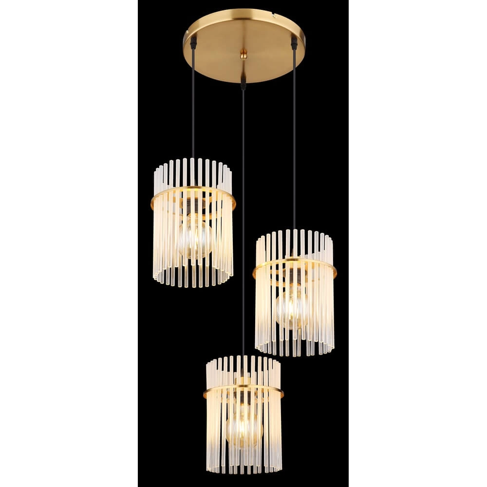 Golden pendant lamp Gorley round with glass 3-lights Globo 9007371446803
