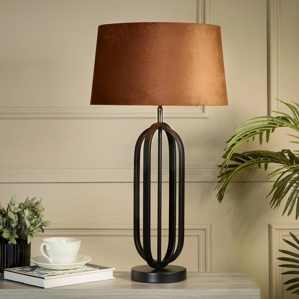Table lamp Chic black with orange hood Searchlight 5053423305394