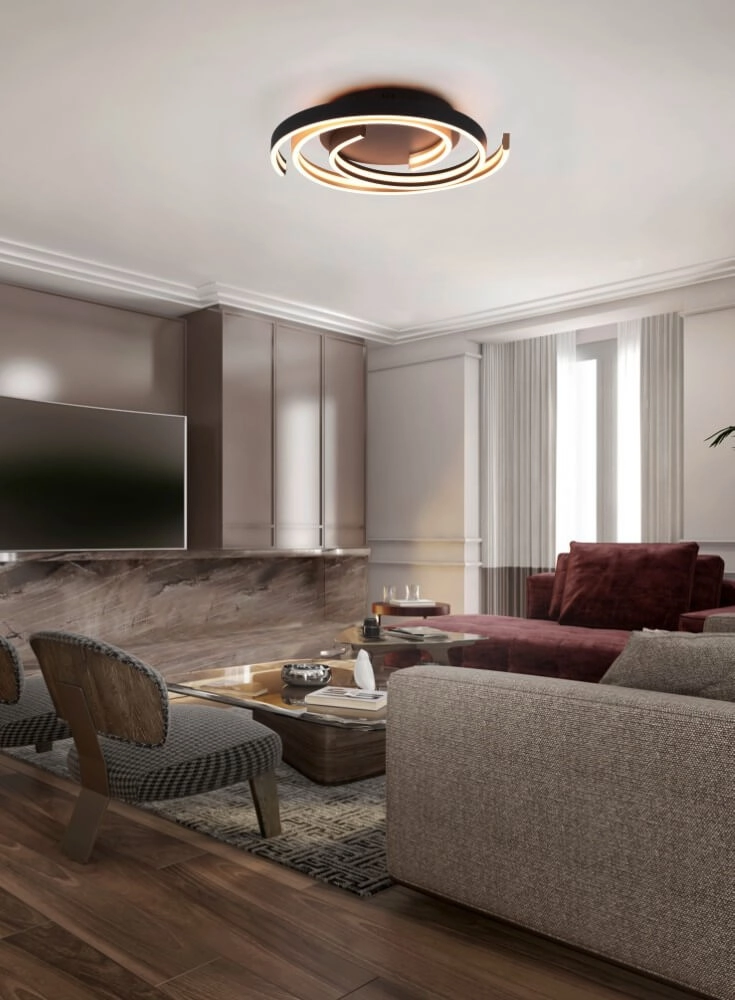 Dimmable ceiling lamp Caya gold with black Trio 4017807541953