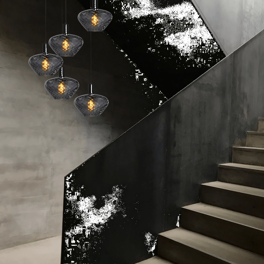 5-light loft hanging lamp - black - Porto with Blossom smoke glasses Masterlight 8718121271088
