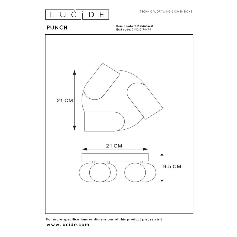Ceiling spotlight Punch 3-light white Lucide 5411212134479