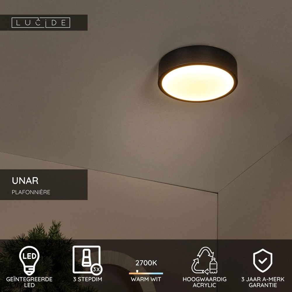 Ceiling light Unar Ø 20cm - 2700K - black Lucide 5411212791856