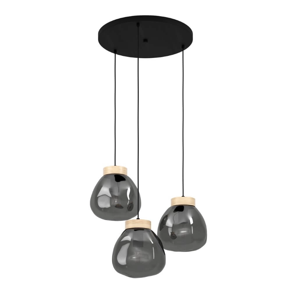 Round hanging lamp Magacela 3-light with smoke glass