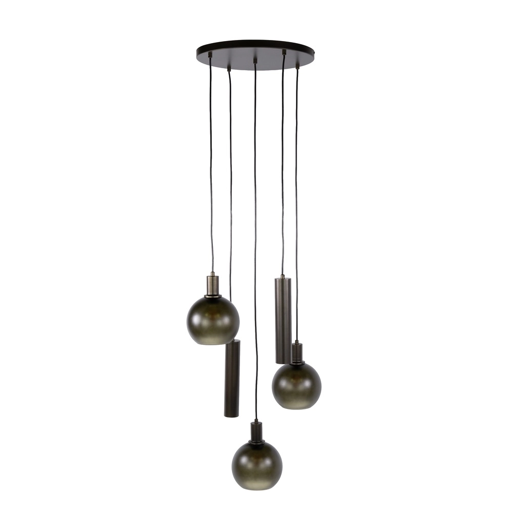 Design hanglamp Sfera 5-lichts sienna bruin met frosted glas Lyora 8716803515178