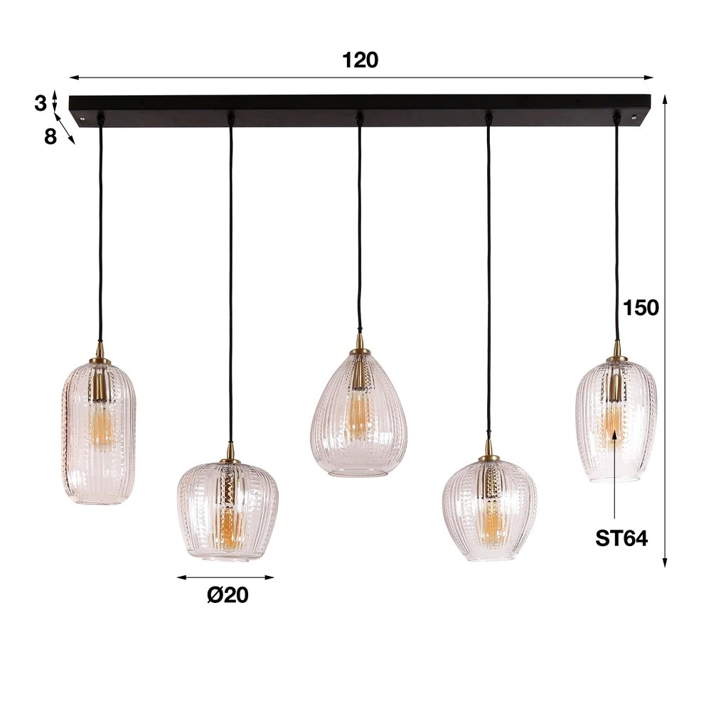 5-light glass pendant light Diamond with clear glass Lyora 8716803511187