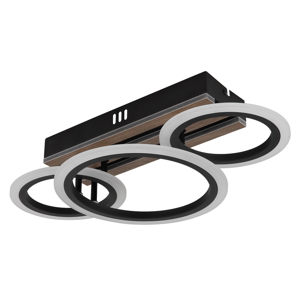 Ceiling lamp Blevins Black with wood 3 rings Globo 9007371575169