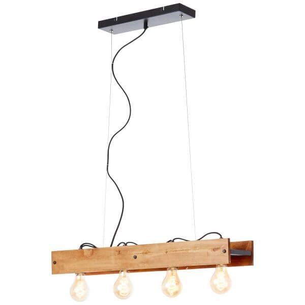 Hanging lamp Calandra 4-light black with wood brown Brilliant 4004353394454