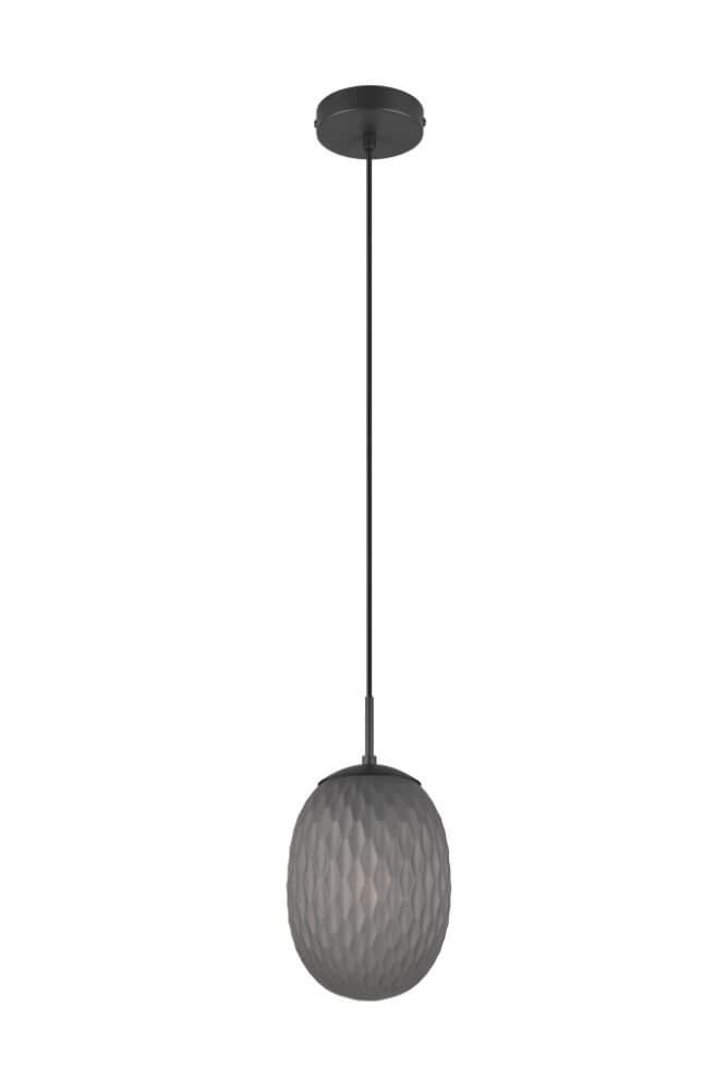 Glass pendant lamp Facette with ribbed smoke glass Trio 4017807616828