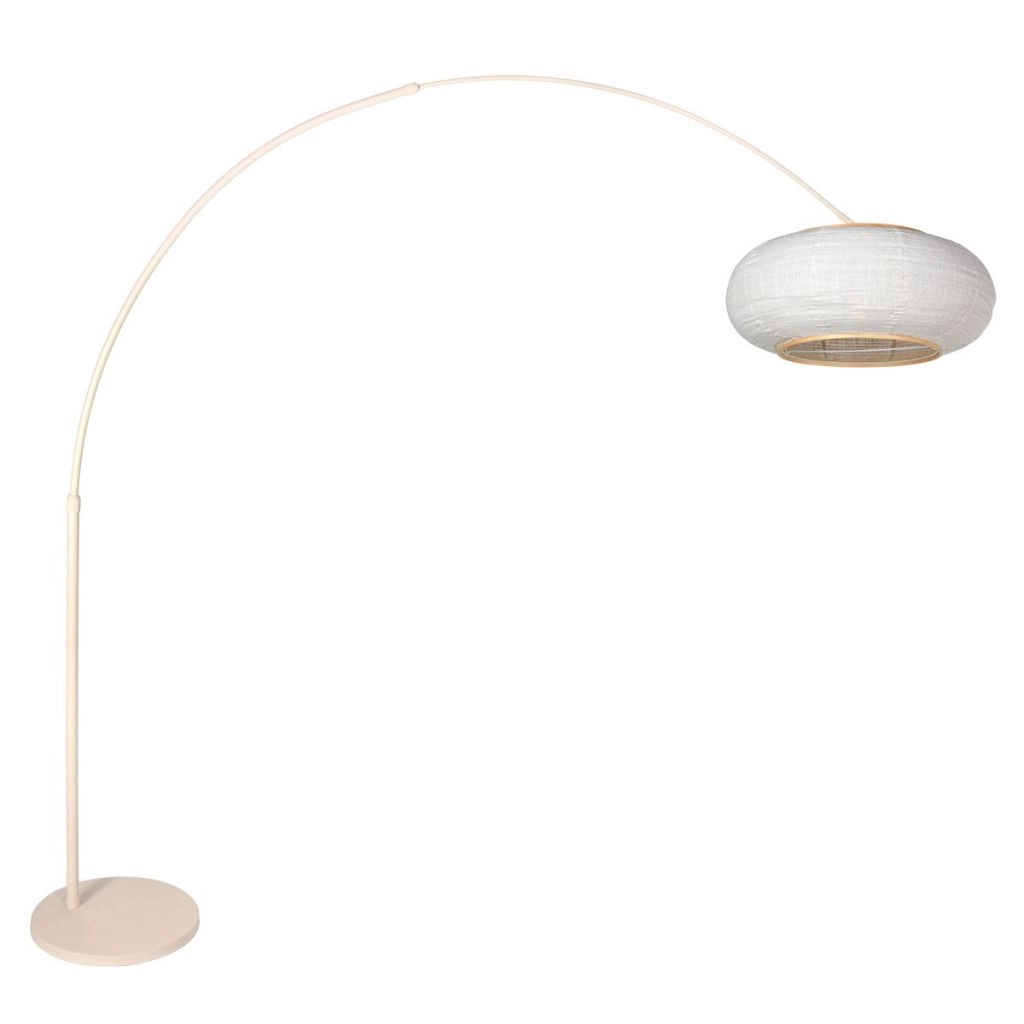 Arc lamp sand brown Silva Alba with white shade Ø60cm