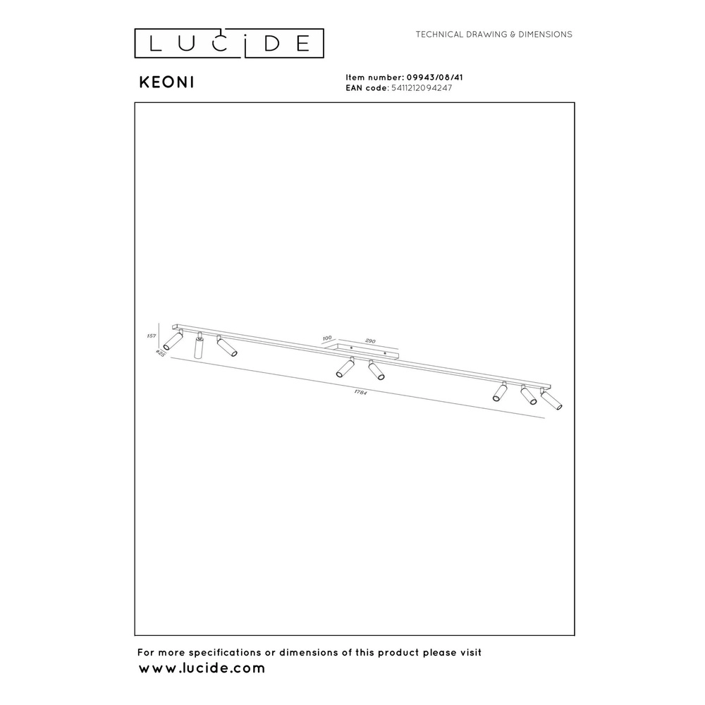 Ceiling spotlight Keoni 8-light taupe Lucide 5411212094247