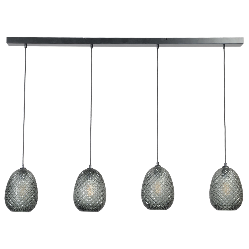 Black hanging lamp Pineapple 4-light with smoked glass