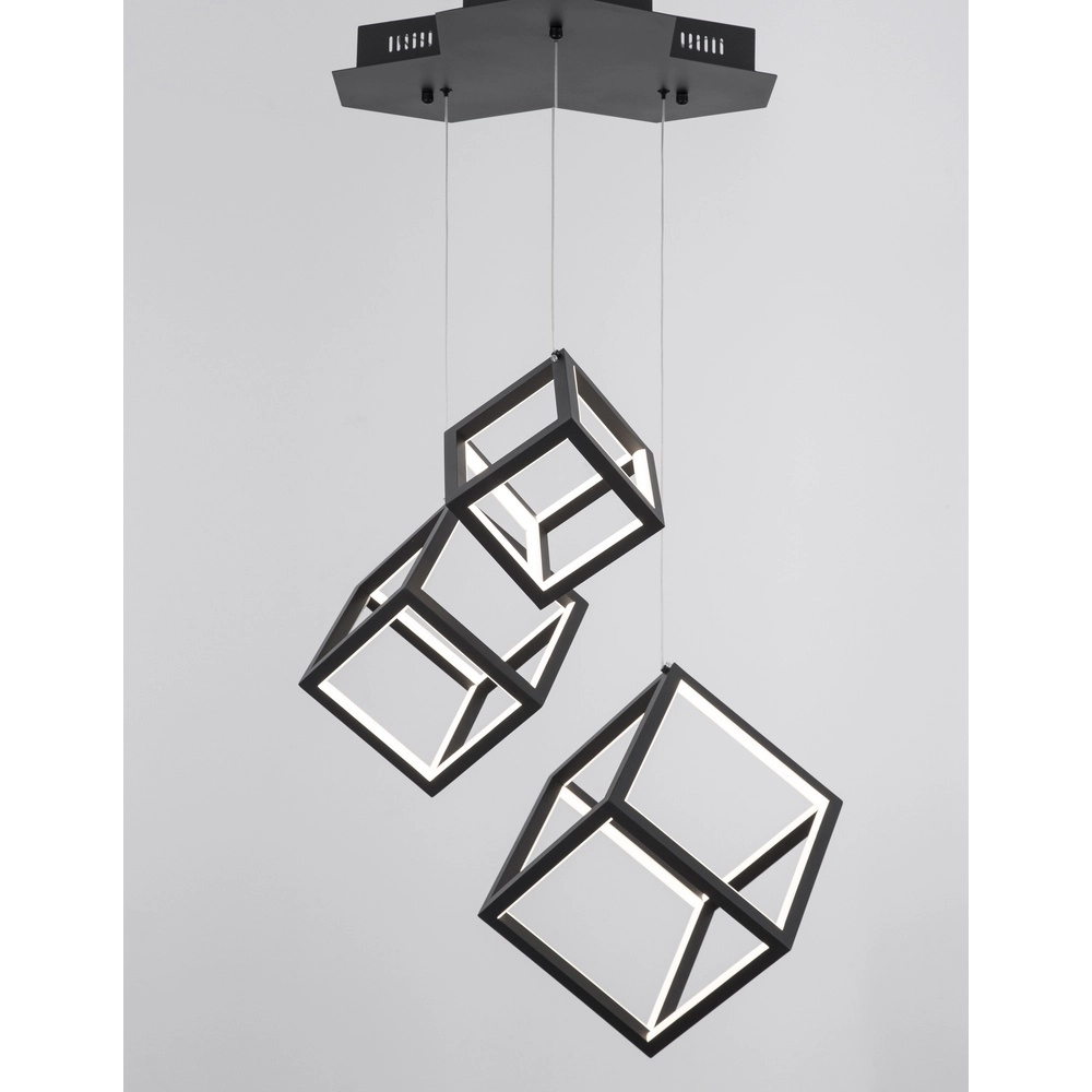 Square pendant lamp Gabbia Black Triple Lyora 5212017423412