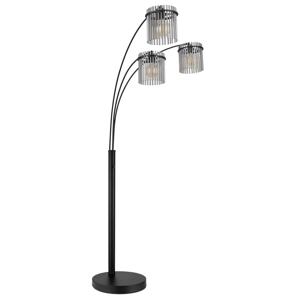 Black floor lamp Gorley with smoke glass 3-lights Globo 9007371478019
