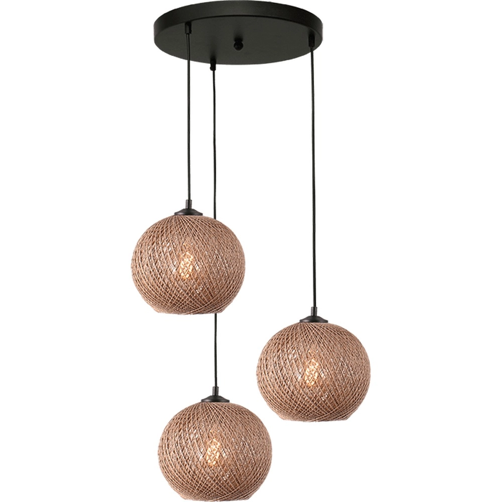 3-light pendant lamp Corda rattan Ø 20cm round