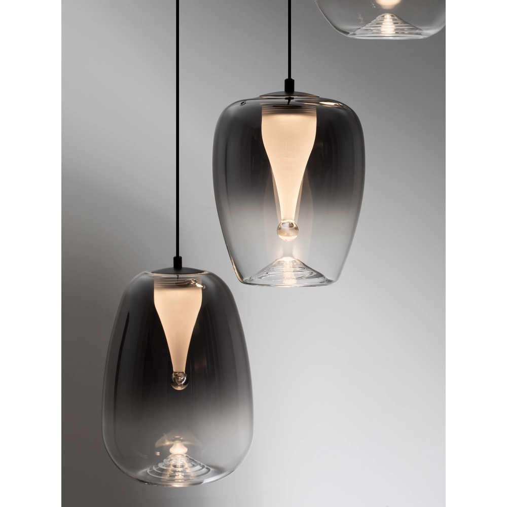 Design pendant lamp Oblo 3-light smoke glass