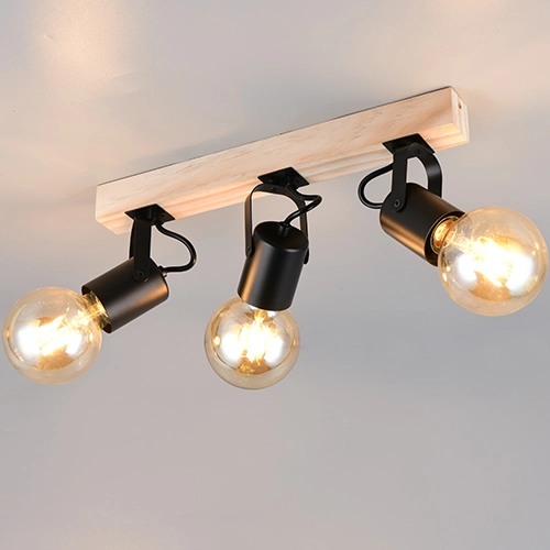 Ceiling lamp 3-lights Lynar black with wood