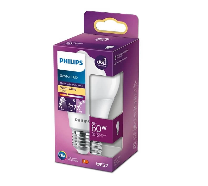 Lamp with motion sensor E27 - 8W - 2700K - IR Philips 8718699782733
