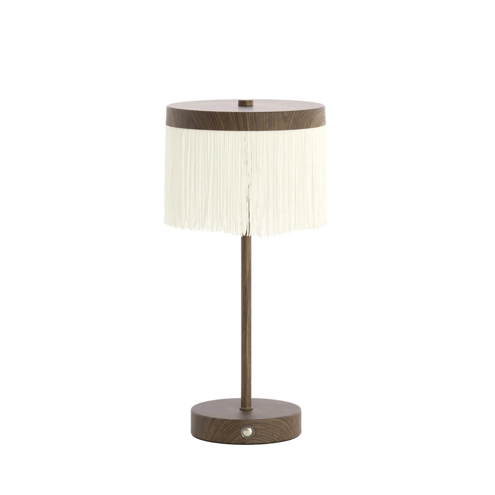 Rechargeable table lamp Diny walnut look with white