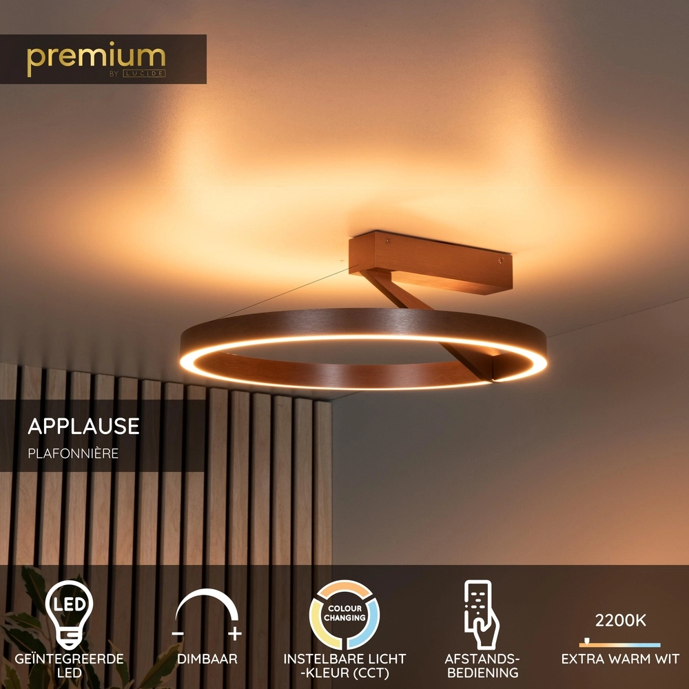 Design ceiling lamp Applause Ø 40cm - coffee brown - with remote control Premium by Lucide 5411212221797