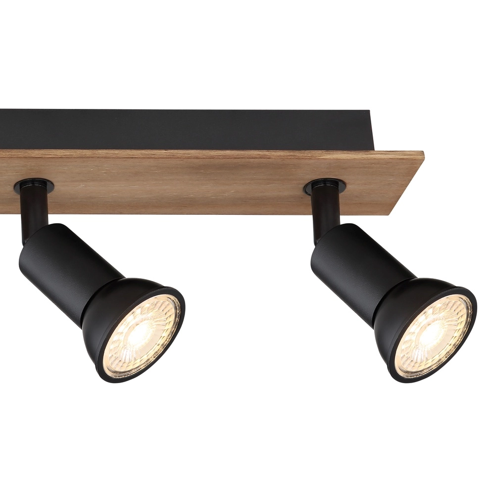 Ceiling spotlight Drew black with wood 4-lights Globo 9007371436781