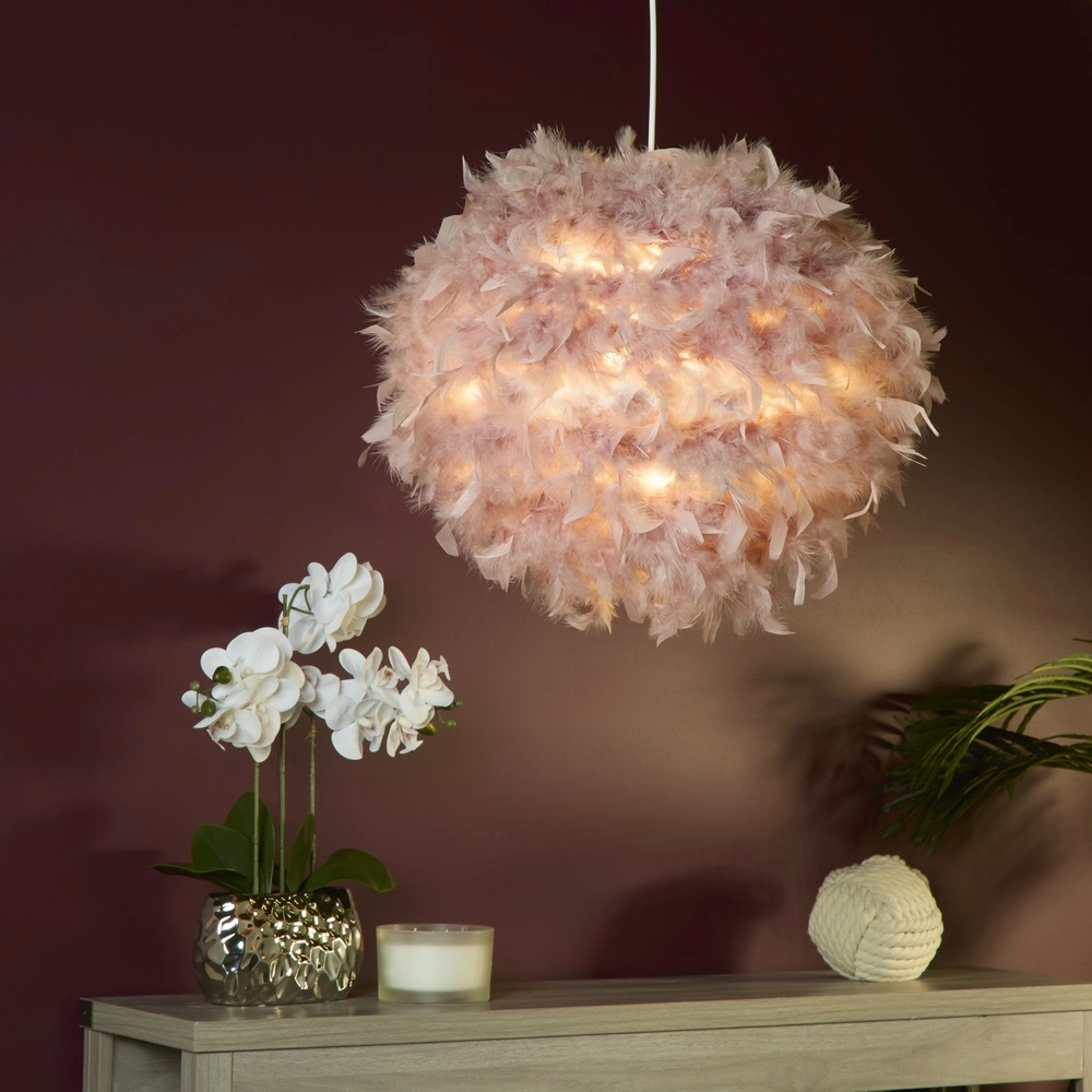 Pink Pendant Lamp Kate feathers Searchlight 5053423305974