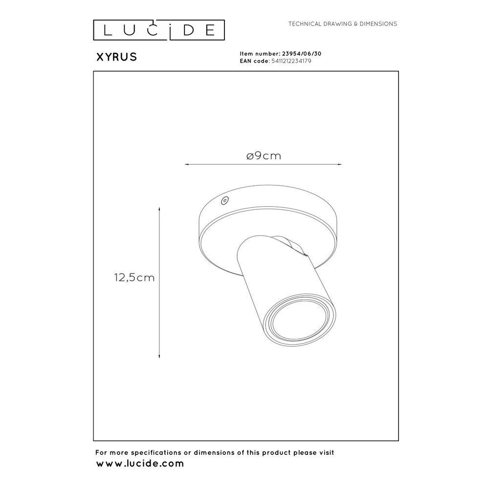 Ceiling spotlight Xyrus Black Lucide 5411212234179