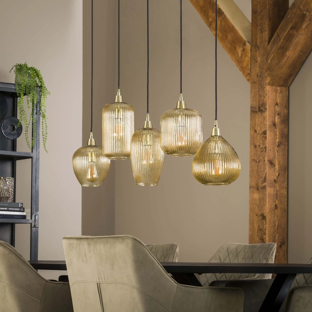 5-light glass pendant light Stripe with amber glass Lyora 8716803511170