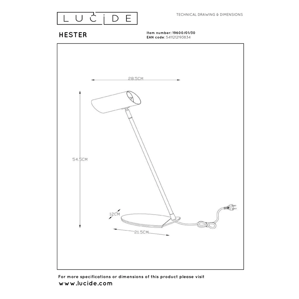 Desk lamp Hester anthracite Lucide 5411212193834