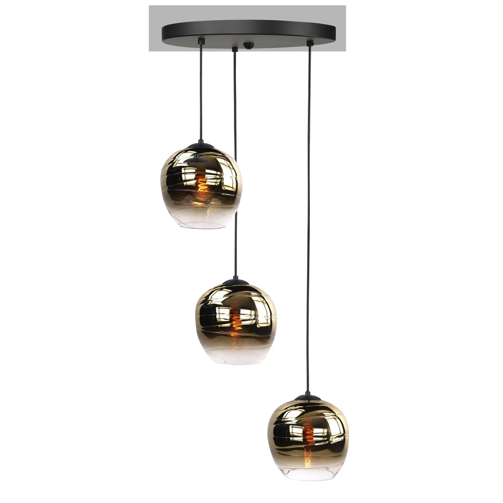 Pendant lamp Fantasy 3-light black with brown glass