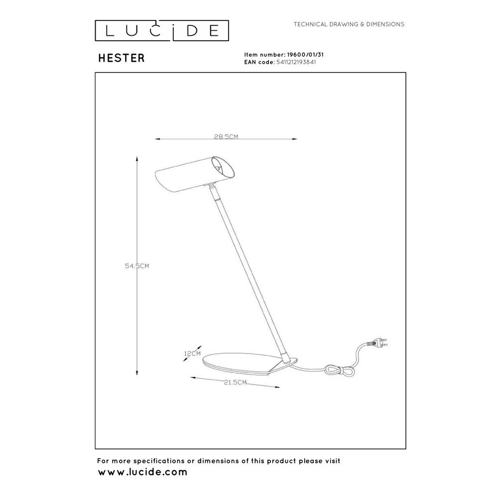 Desk lamp Hester white Lucide 5411212193841