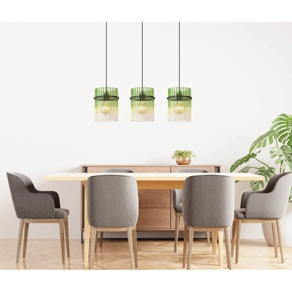 Black pendant lamp Gorley with green glass 3-lights Globo 9007371474974