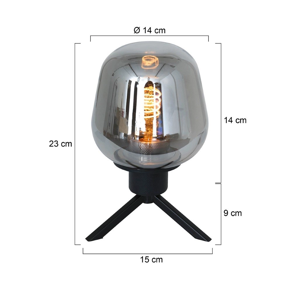 Glass table lamp Reflexion 14cm black with smoke glass Steinhauer 8712746132625