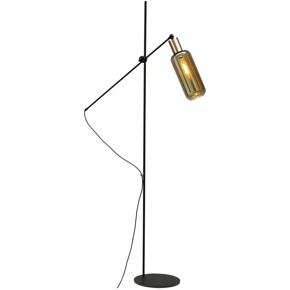 Black floor lamp Bounty adjustable with cylindrical glass