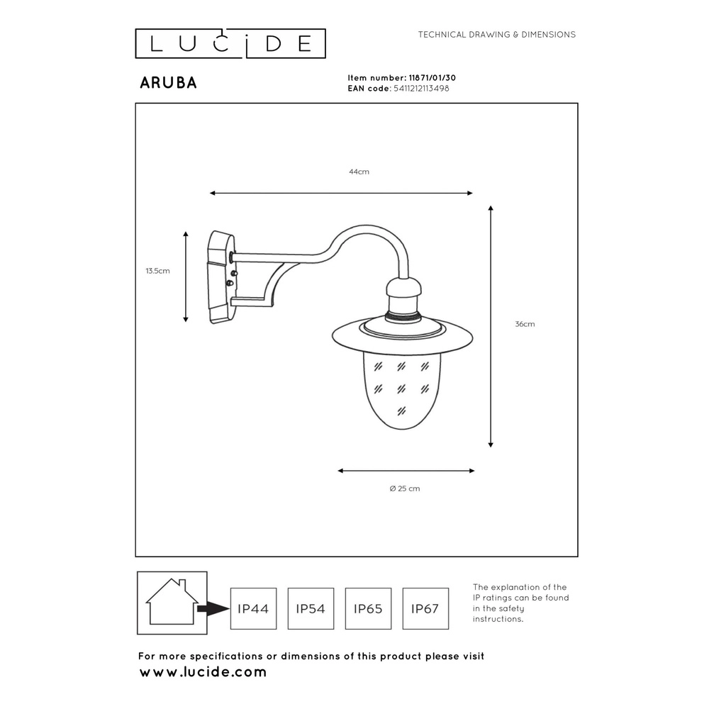 Country wall lamp Aruba black Ø 25cm Lucide 5411212113498