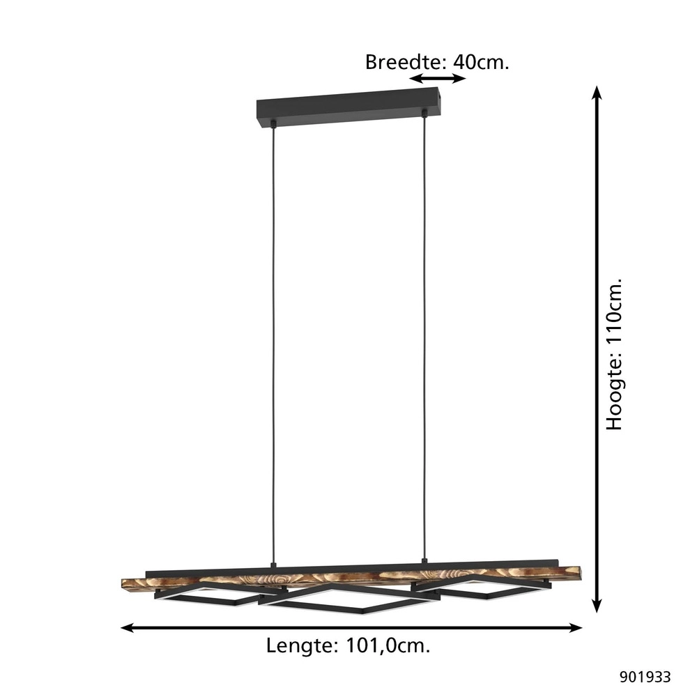 Design pendant lamp Boyal black with dark wood Eglo 9008606351930