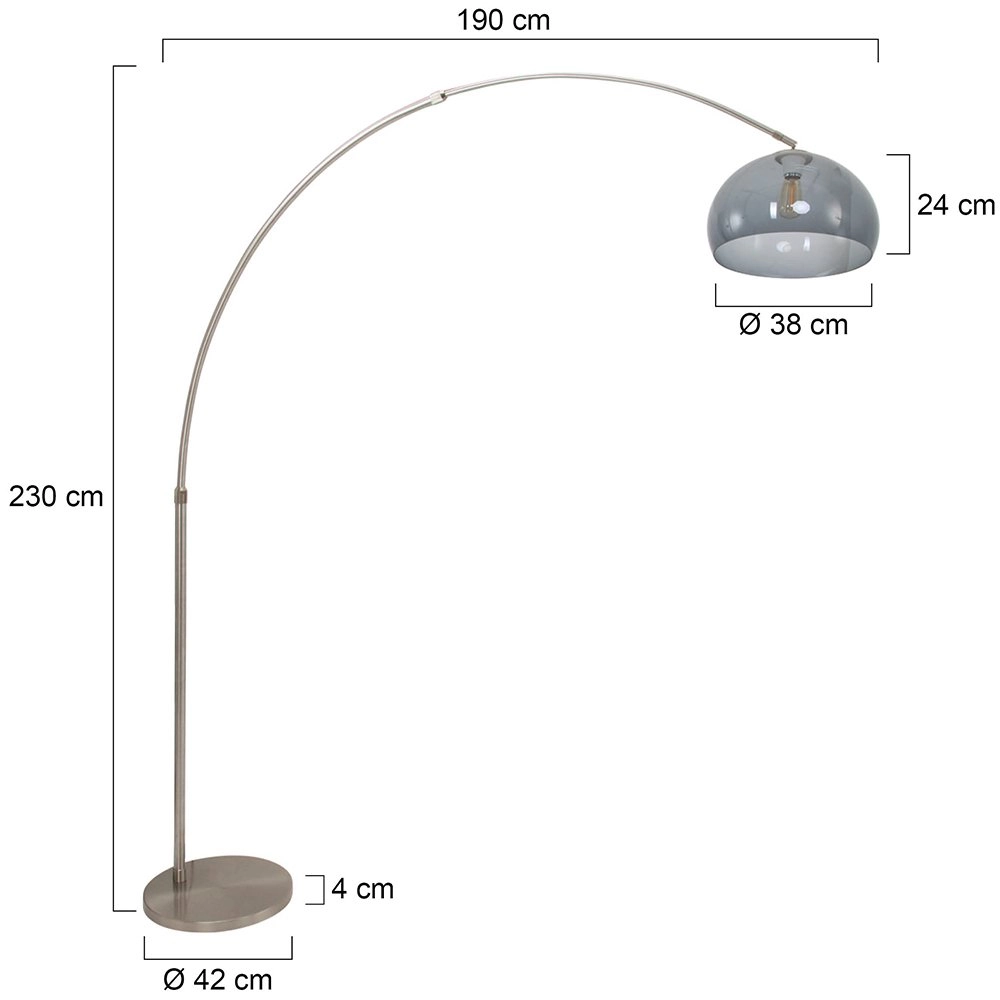 Arc lamp Gramineus steel with smoke glass Steinhauer 8712746116496