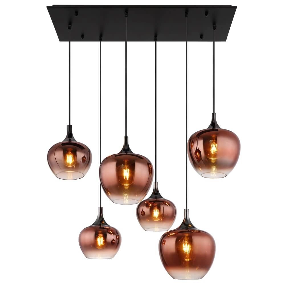 Black pendant lamp Maxy with red glass 6-lights Globo 9007371450985